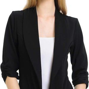 MINEFREE Women's 3/4 Ruched Sleeve Lightweight Work Office Blazer Jacket